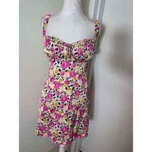 For Love and Lemons Pink Floral Backless Mini Dress Sz S